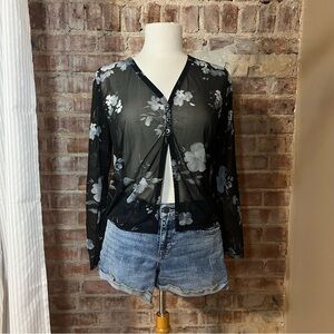Vintage Fashion Bug Floral Sheer Black Top/Cardigan -Size M -TP19
